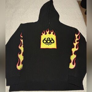 Y2K 686 Flames Hoodie Black Skate Surf Snow Size XL